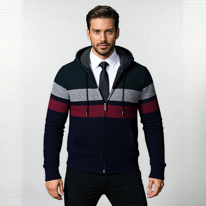 Herren stylische Strickjacke mit Kapuze und innovativem Design