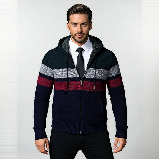 Herren stylische Strickjacke mit Kapuze und innovativem Design R&B