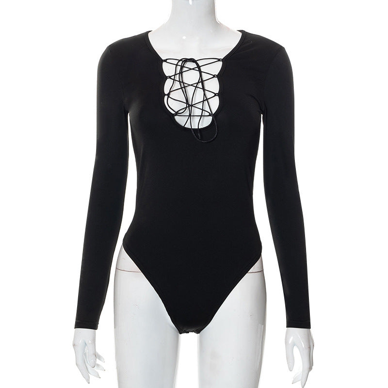 Damen Sportlicher Bodys mit dekorativem Schnürdetail R&B