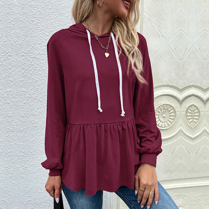 Damen lässiger Hoodie mit Rüschendetail und Kordelzug R&B