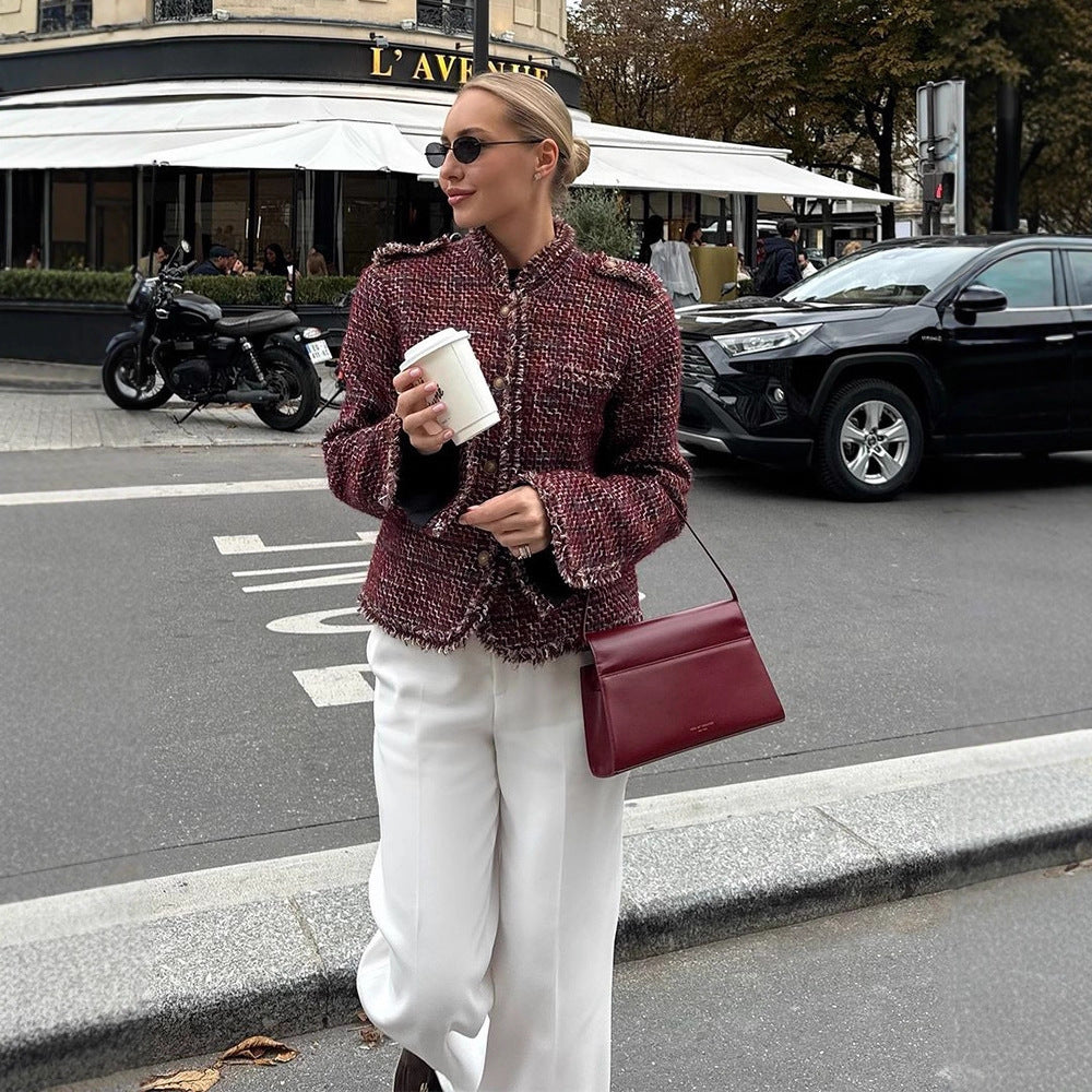 Damen modische Tweedjacke mit edlen Details R&B