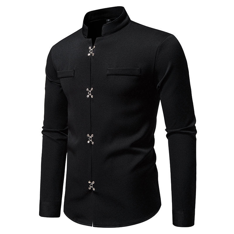 Herren Hemd mit asiatischem Knopfdesign R&B