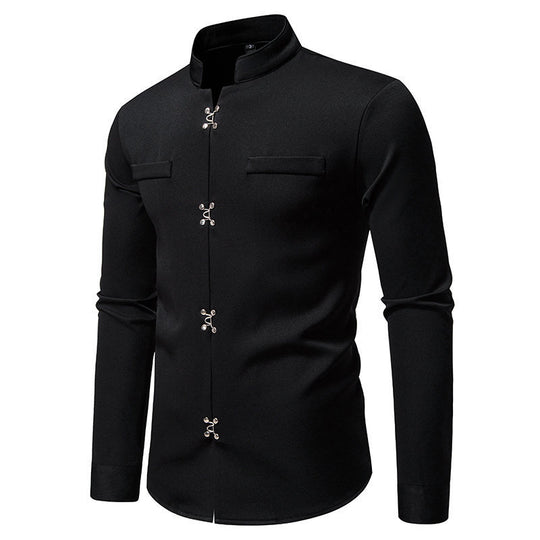 Herren Hemd mit asiatischem Knopfdesign R&B
