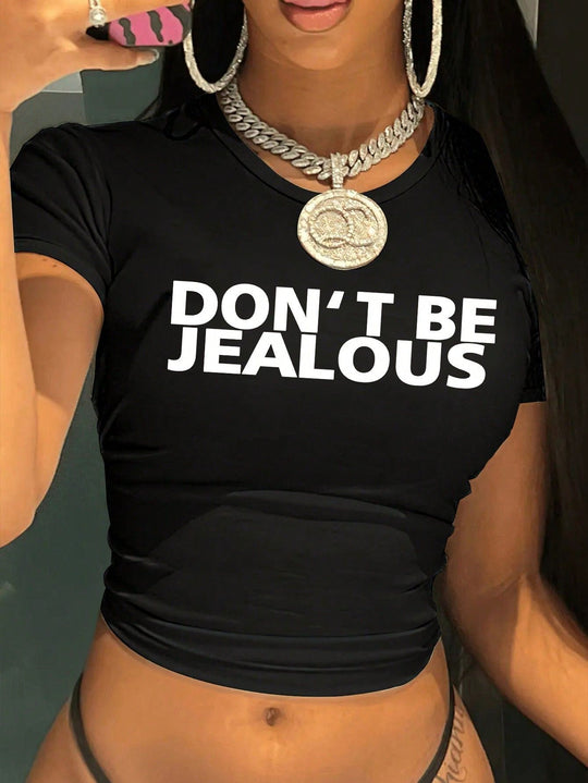 Damen Crop-T-Shirt mit künstlerischem Statementdruck R&B