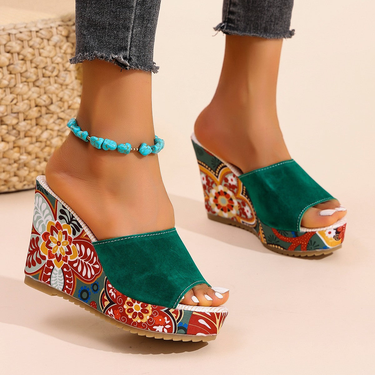 Damen Wedge-Pantoletten mit floralem Design R&B