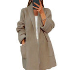 Damen nan langer übergroßer Strickmantel mit Schalkragen und aufgesetzten Taschen R&B