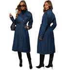 Damen Denim Trenchcoat mit Gürtel und praktischen Taschen R&B
