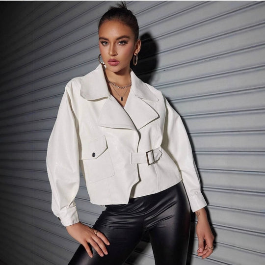 Damen Kunstlederjacke mit lässigem Oversized-Schnitt und modischen Details R&B
