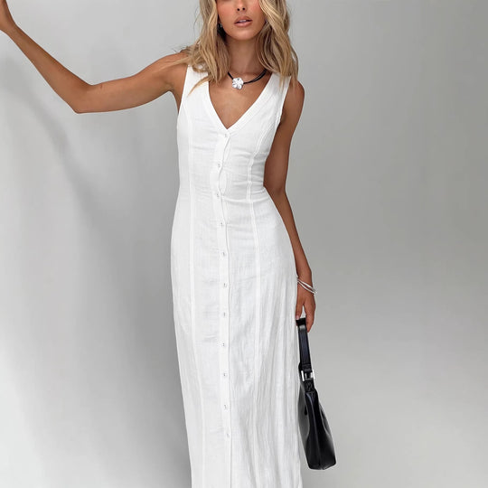 Damen Maxikleid mit knöpfbarem Ausschnitt und figurbetontem Schnitt R&B