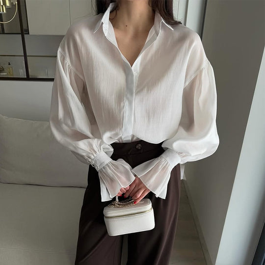 Damen elegante Bluse mit voluminösen Ärmeln R&B