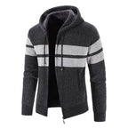 Herren Strickjacke mit Kapuze und modernem Streifenmuster