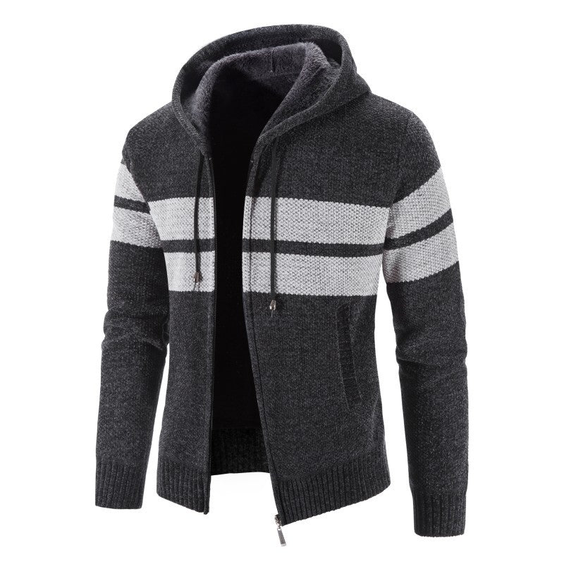 Herren Strickjacke mit Kapuze und modernem Streifenmuster