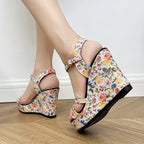 Damen Wedge-Sandalen mit floralen Mustern und komfortablem Fußbett R&B