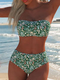 Damen Bandeau-Bikini-Set mit hohem Bund und floralem Muster R&B