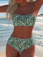 Damen Bandeau-Bikini-Set mit hohem Bund und floralem Muster R&B