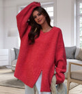 Damen lässiger Oversized-Pullover mit seitlichem Schlitzdesign R&B