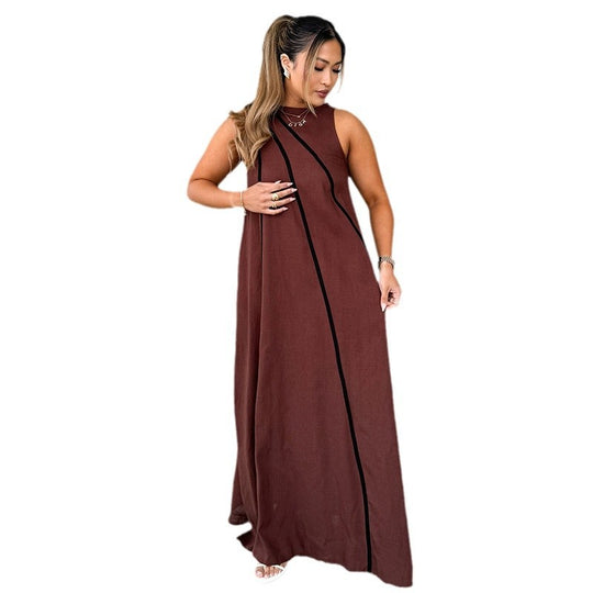 Damen Maxikleid mit asymmetrischem Design und edlen Kontrastnähten R&B