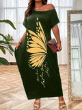 Damen Maxikleid mit XXL Schmetterlings-Motiv und schulterfreiem Design R&B