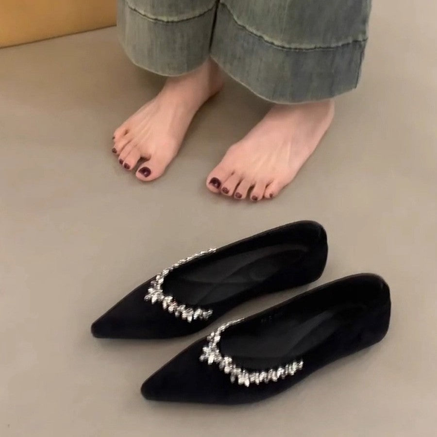 Damen elegante Ballerinas mit funkelndem Schmuckdetail R&B