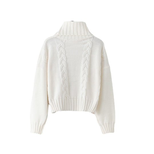Damen Grobstrickpullover mit hohem Kragen und einzigartigem Zopfmuster R&B