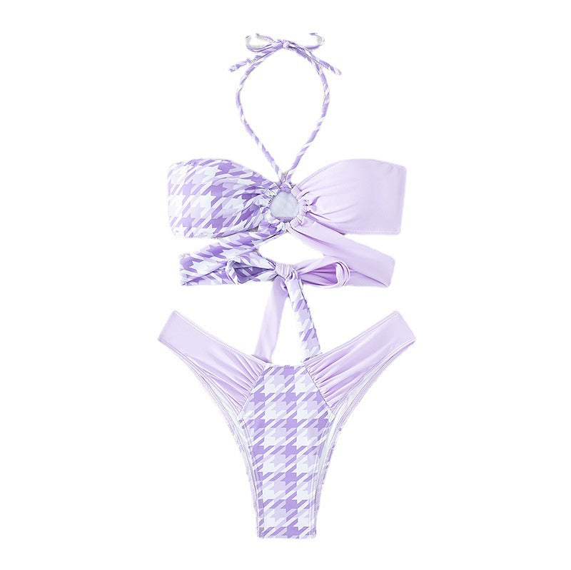 Damen Bandeau-Bikini mit modernen Knotendetails und strukturierter Oberflächenstruktur R&B
