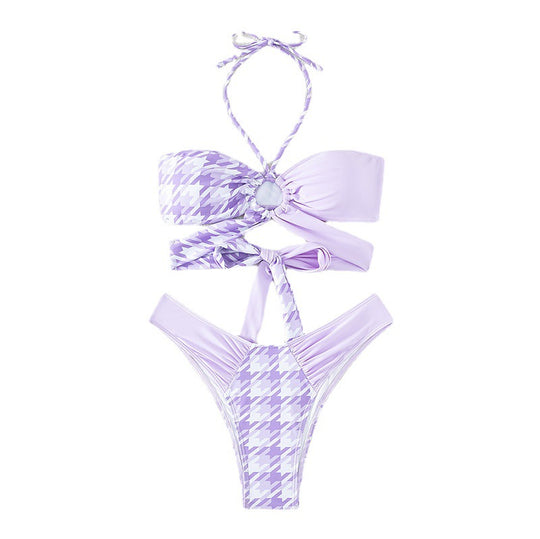 Damen Bandeau-Bikini mit modernen Knotendetails und strukturierter Oberflächenstruktur R&B