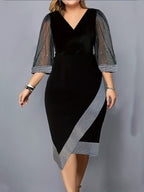 Damen Elegantes Cocktailkleid mit transparenten Puffärmeln und asymmetrischem Saum R&B