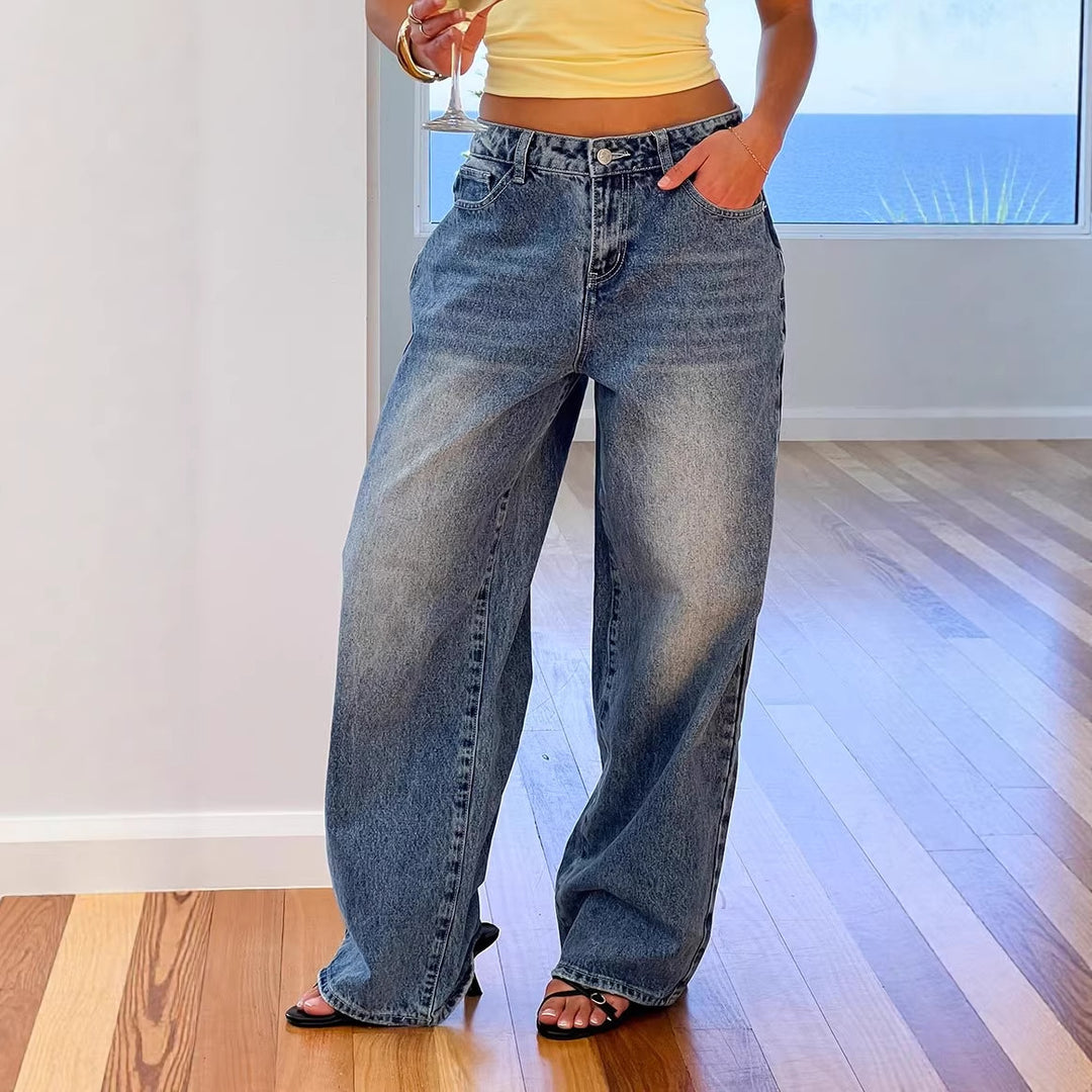 Damen Weit geschnittene Jeans mit hohem Bund und lässigem Stil R&B