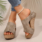 Damen Wedge-Pantoletten mit komfortablem Kork-Fußbett und modischem Riemen-Design R&B