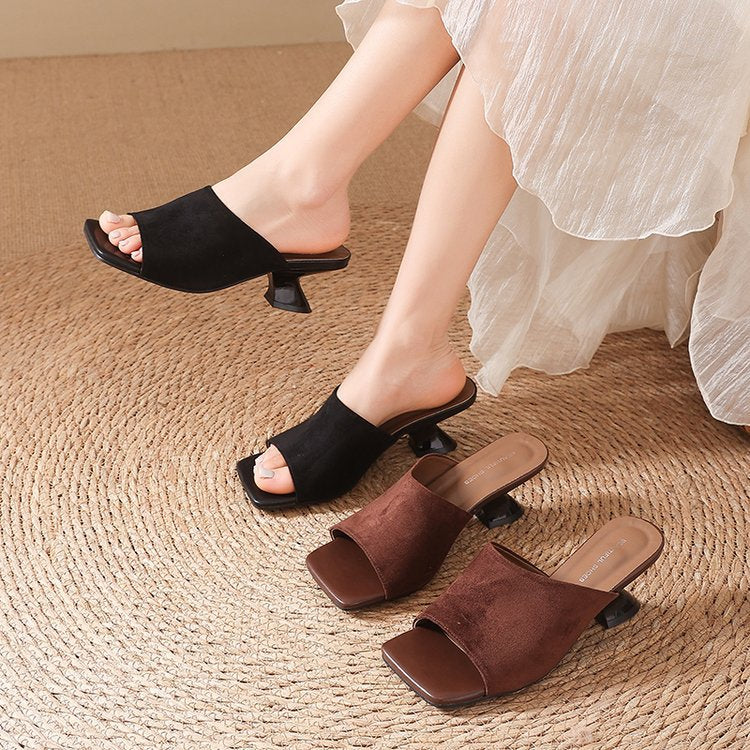 Damen elegante Mules mit strukturiertem Obermaterial und modischem Blockabsatz R&B