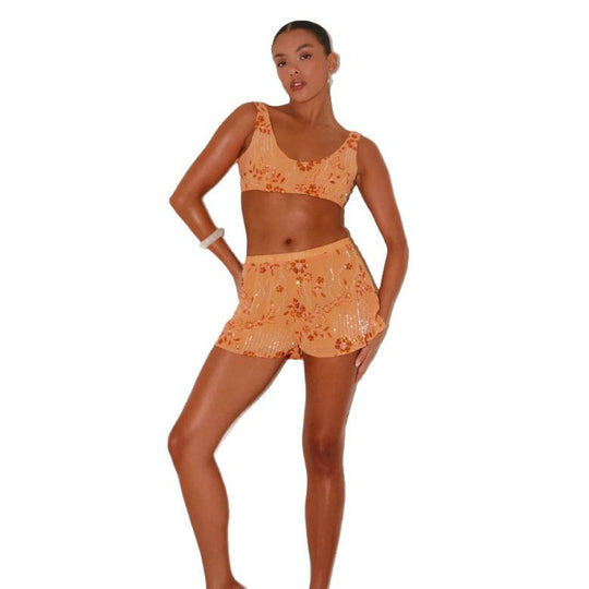 Damen Bikiniset mit glitzernden Blumendetails und figurbetonter Passform R&B