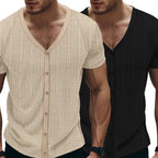 Herren Kurzarm Henley-Shirt mit strukturiertem Design und Knopfleiste R&B