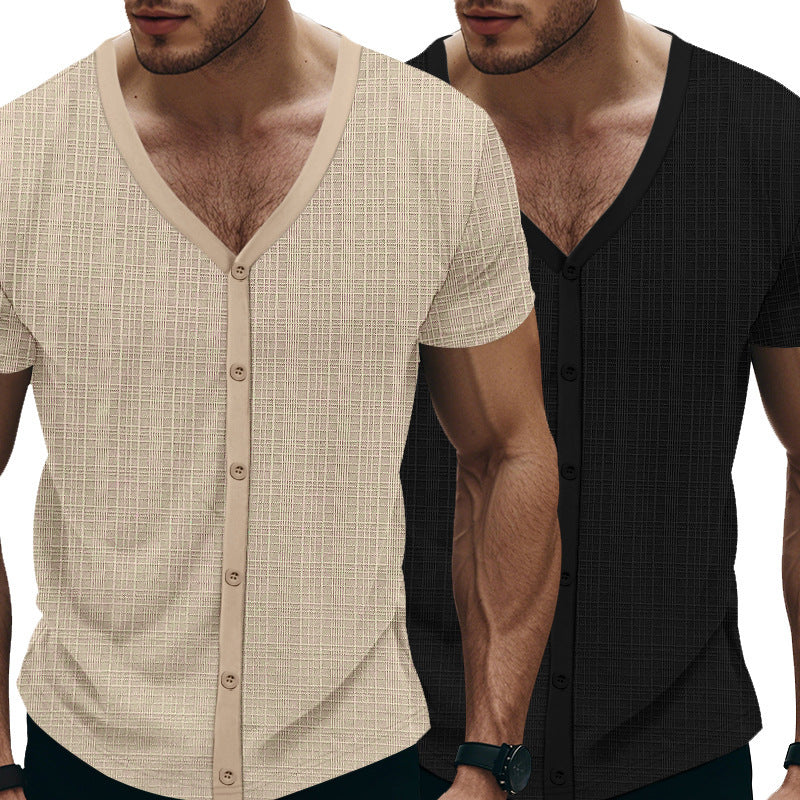 Herren Kurzarm Henley-Shirt mit strukturiertem Design und Knopfleiste R&B