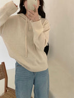 Damen Hoodie-Pullover mit Knöpfen und hohem Kragen