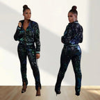 Damen Glitzerndes Sportanzug-Set mit trendigen Streifen R&B