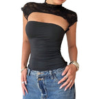 Damen Body mit Spitzenkragen und enganliegendem Schnitt R&B