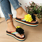 Damen Trendige Flip-Flops mit floralem Dekor und buntem Riemendesign R&B