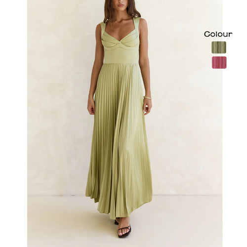 Damen Plissiertes Maxikleid mit vorteilhaftem V-Ausschnitt und femininem Design R&B
