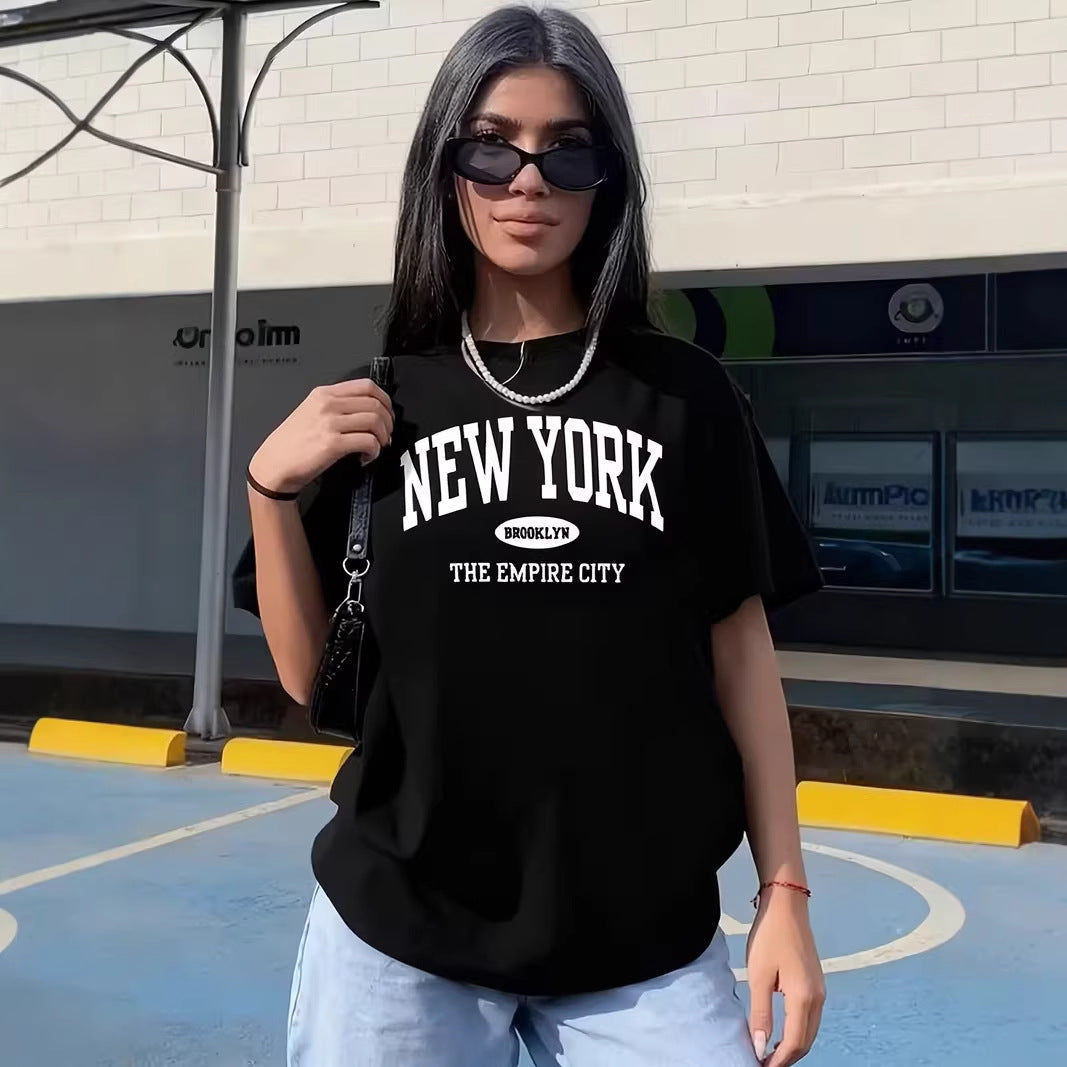 Damen lässiges Oversize T-Shirt mit New York Schriftzug R&B
