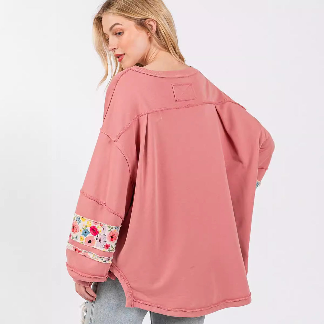Damen lässiger Oversize-Pullover mit floralem Applikationsdesign R&B