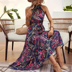 Damen Langes Maxikleid mit Halterneck und verspieltem Muster R&B