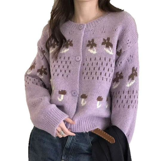 Damen Strickjacke mit verspieltem Tiermotiv und Knopfverschluss R&B