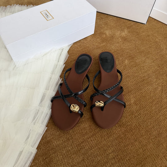 Damen Elegante und komfortable Zehentrenner-Sandalen mit geflochtenem Riemendesign R&B