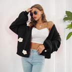 Damen Strickjacke mit floralen Applikationen und lässigem Schnitt R&B
