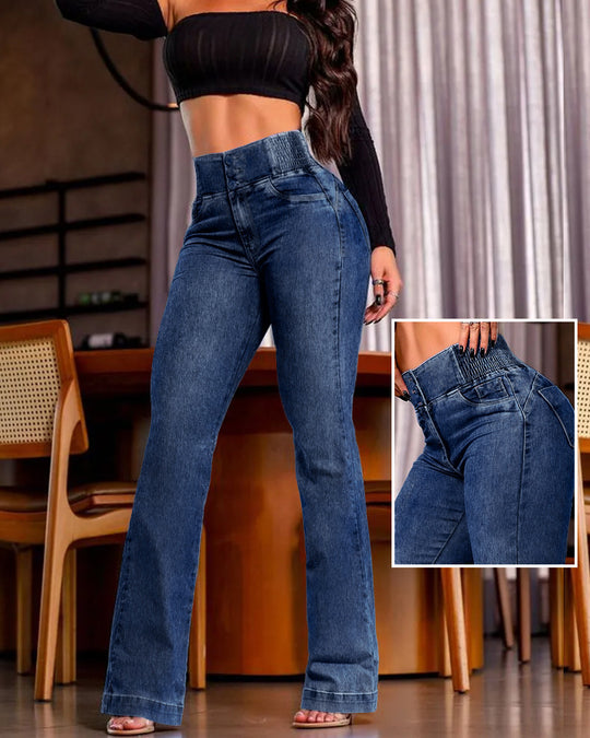 Damen Hochtaillierte Jeans mit weitem Bein R&B