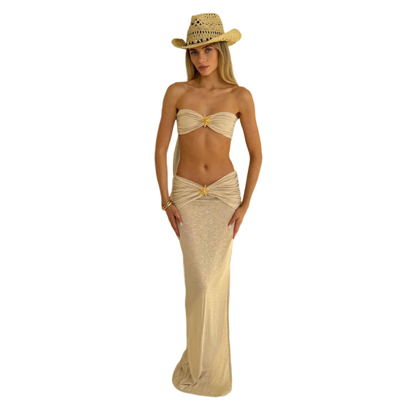 Damen Elegantes Bandeau-Kleid mit raffinierter Drapierung und glitzerndem Akzent R&B
