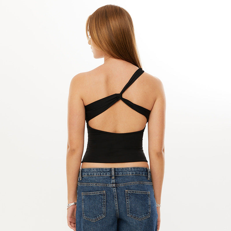 Damen asymmetrisches Top mit dekorativen Trägern R&B