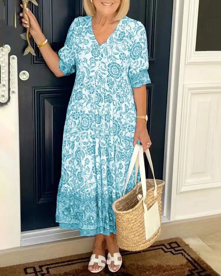 R&B | Kleid mit V-Ausschnitt und Print in Übergröße