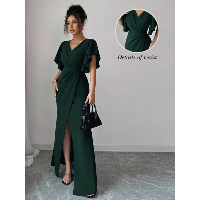 Damen Maxi-Kleid mit eleganter Wickeloptik und raffinierten Taillendetails R&B