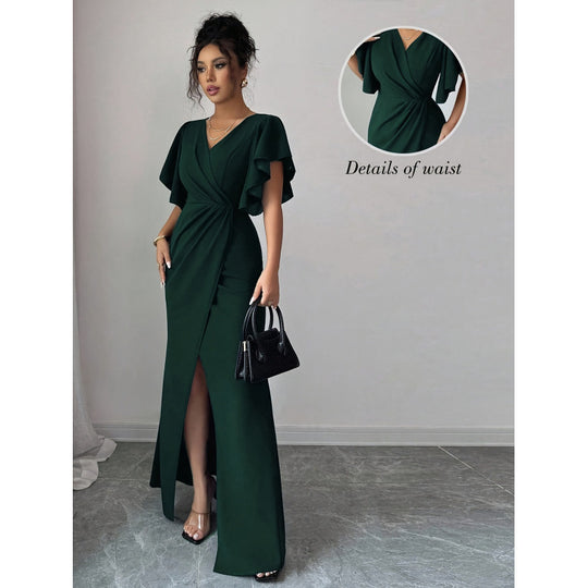 Damen Maxi-Kleid mit eleganter Wickeloptik und raffinierten Taillendetails R&B